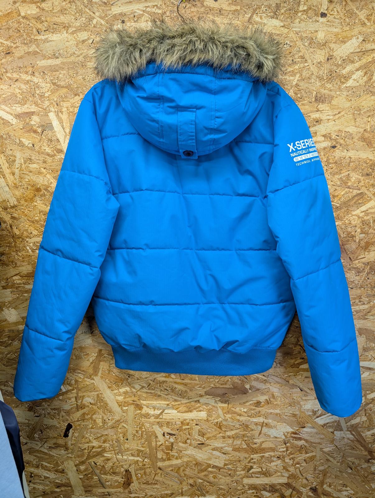 Quba Sails X-Series Puffa Jacket Size Medium Men Blue Parka Hooded Fleece