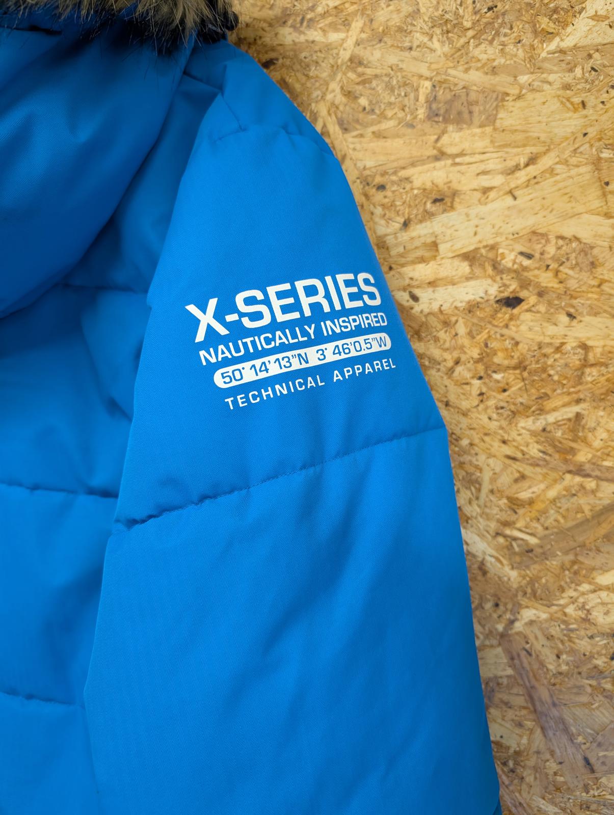 Quba Sails X-Series Puffa Jacket Size Medium Men Blue Parka Hooded Fleece