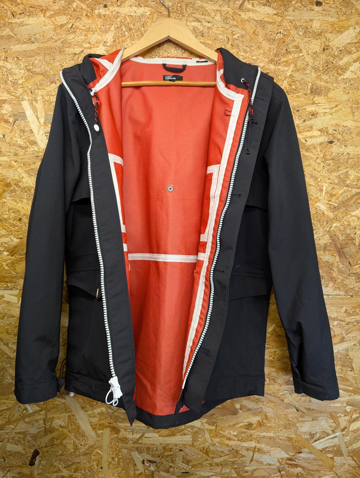 Levis California Jacket Medium Men Hooded Black Waterproof Anorak Raincoat Parka