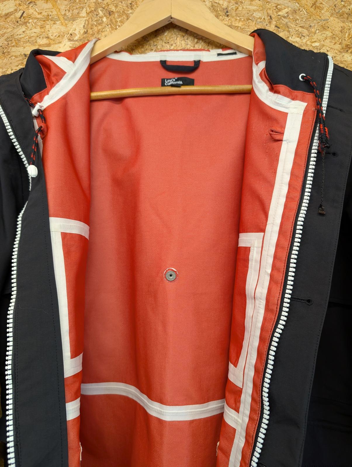 Levis California Jacket Medium Men Hooded Black Waterproof Anorak Raincoat Parka