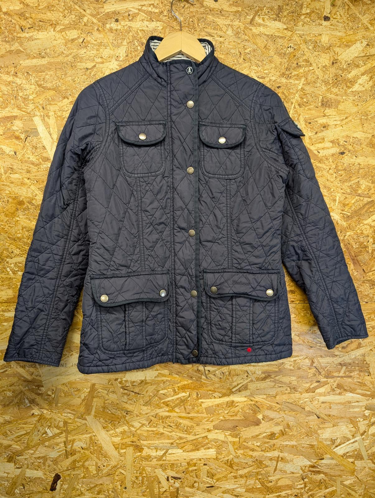 Barbour Buryhead Quilt Jacket UK 10 Women Navy Blue Padded Cord Collar Pocket
