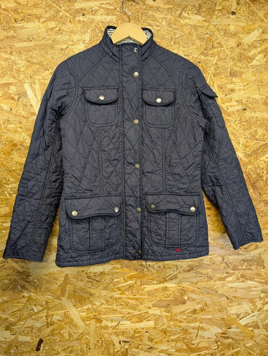 Barbour Buryhead Quilt Jacket UK 10 Women Navy Blue Padded Cord Collar Pocket