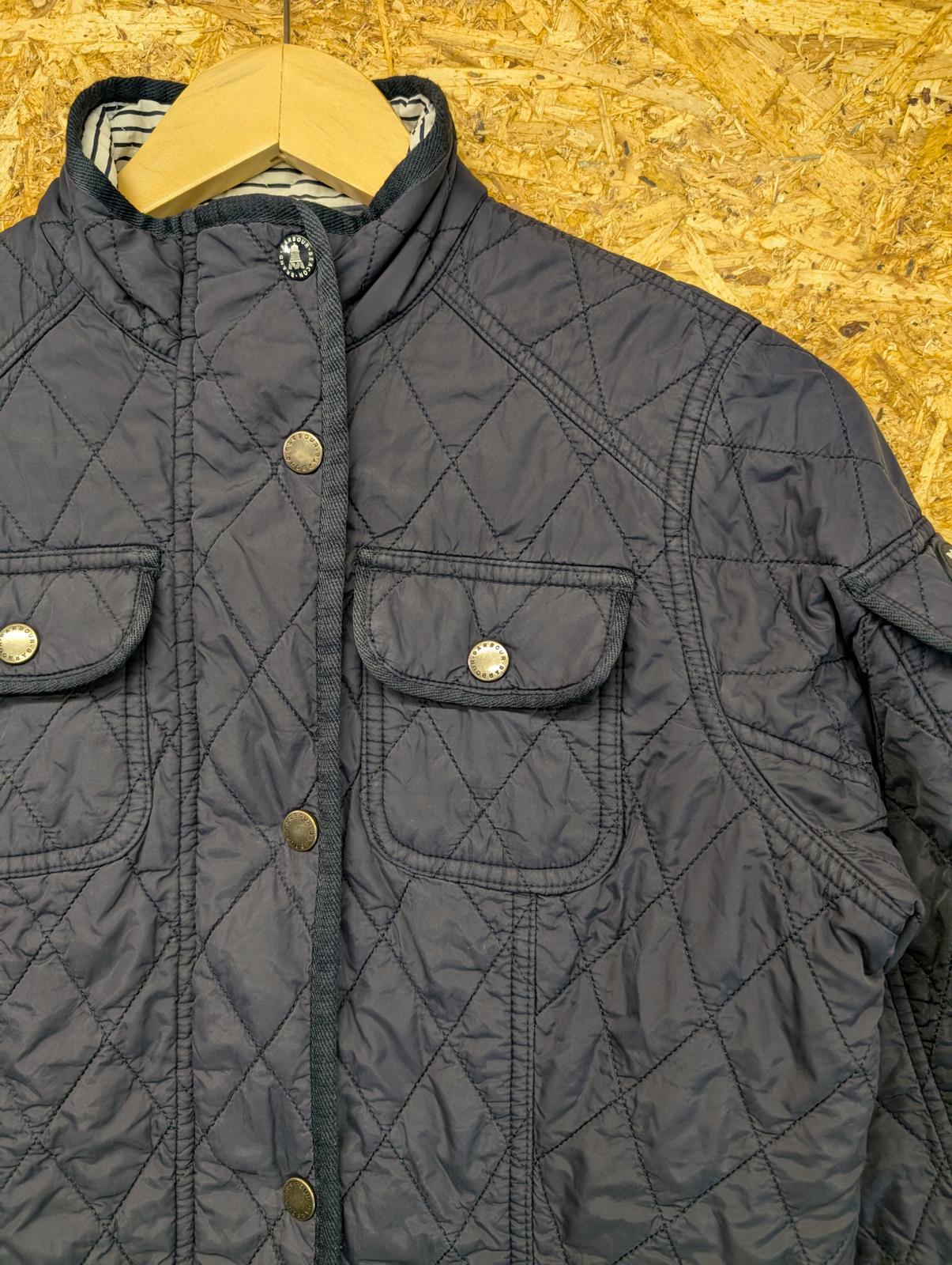 Barbour Buryhead Quilt Jacket UK 10 Women Navy Blue Padded Cord Collar Pocket