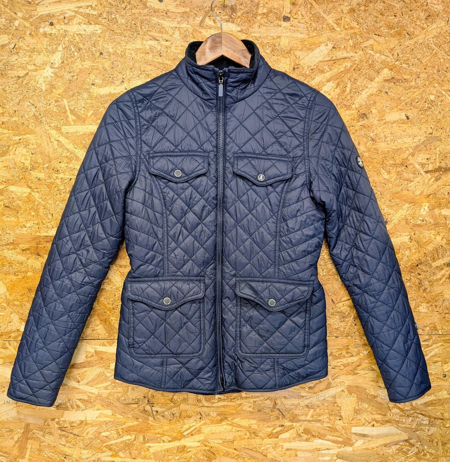 Barbour Sailboat Quilt Jacket UK 8 Women Navy Blue Padded Corduroy Collar Pocket