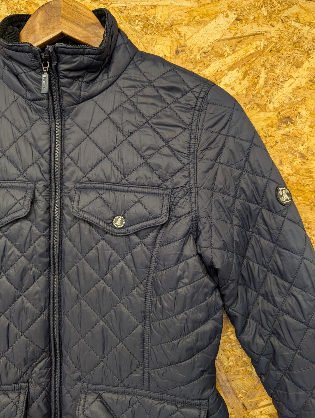 Barbour Sailboat Quilt Jacket UK 8 Women Navy Blue Padded Corduroy Collar Pocket