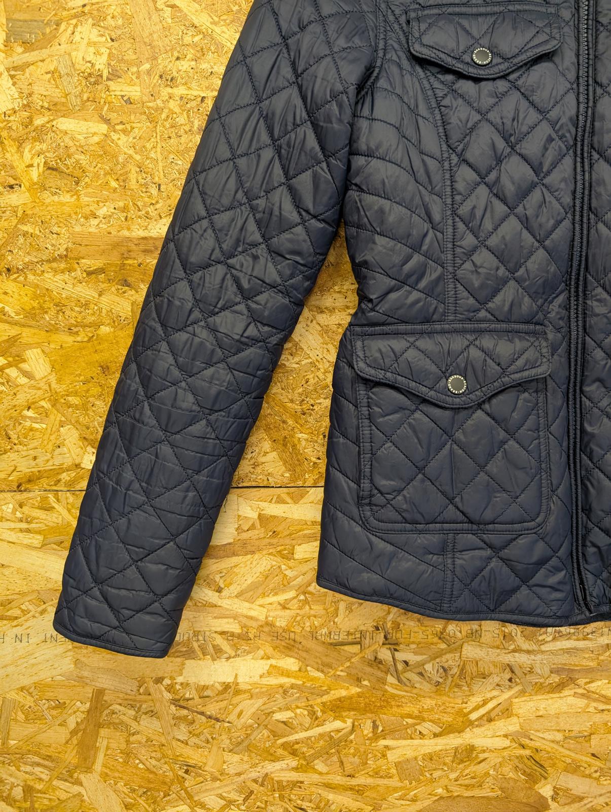 Barbour Sailboat Quilt Jacket UK 8 Women Navy Blue Padded Corduroy Collar Pocket