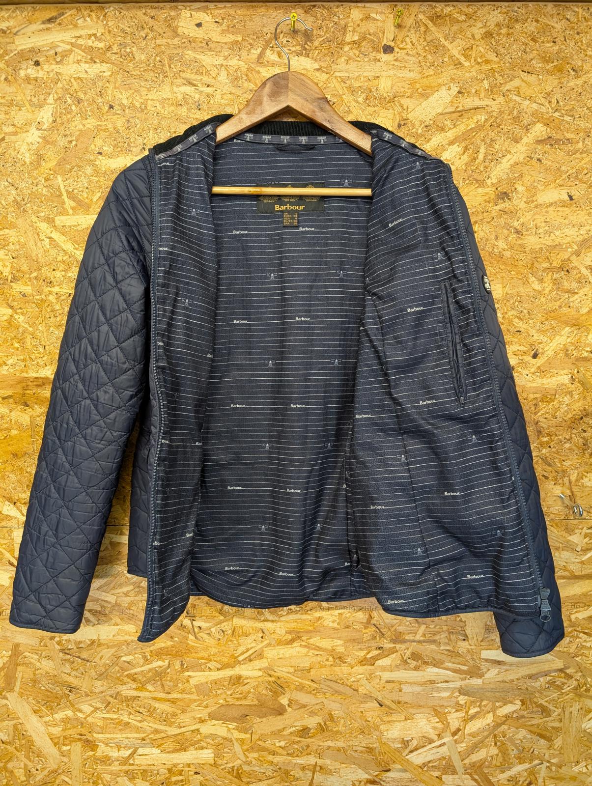 Barbour Sailboat Quilt Jacket UK 8 Women Navy Blue Padded Corduroy Collar Pocket