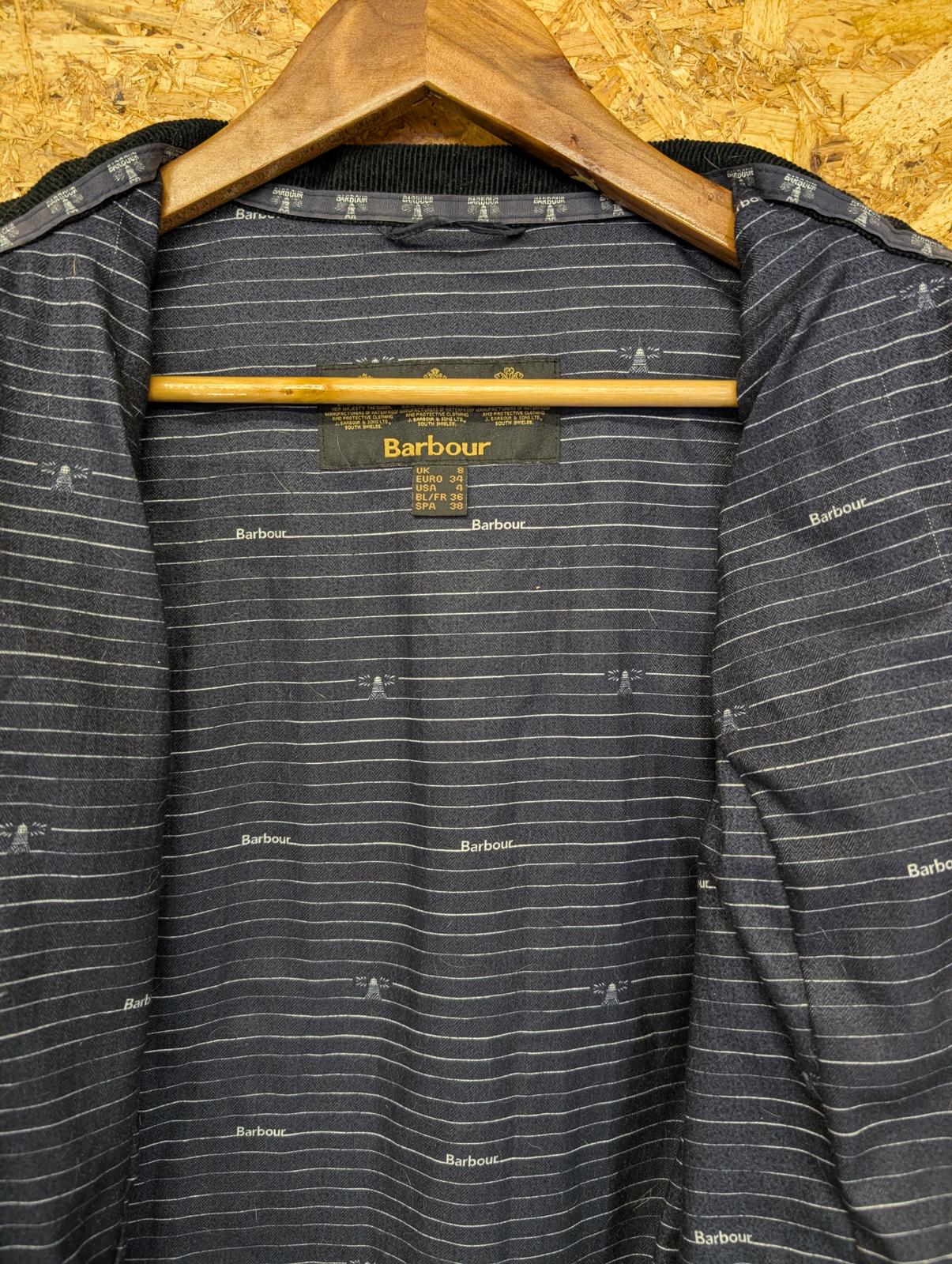 Barbour Sailboat Quilt Jacket UK 8 Women Navy Blue Padded Corduroy Collar Pocket