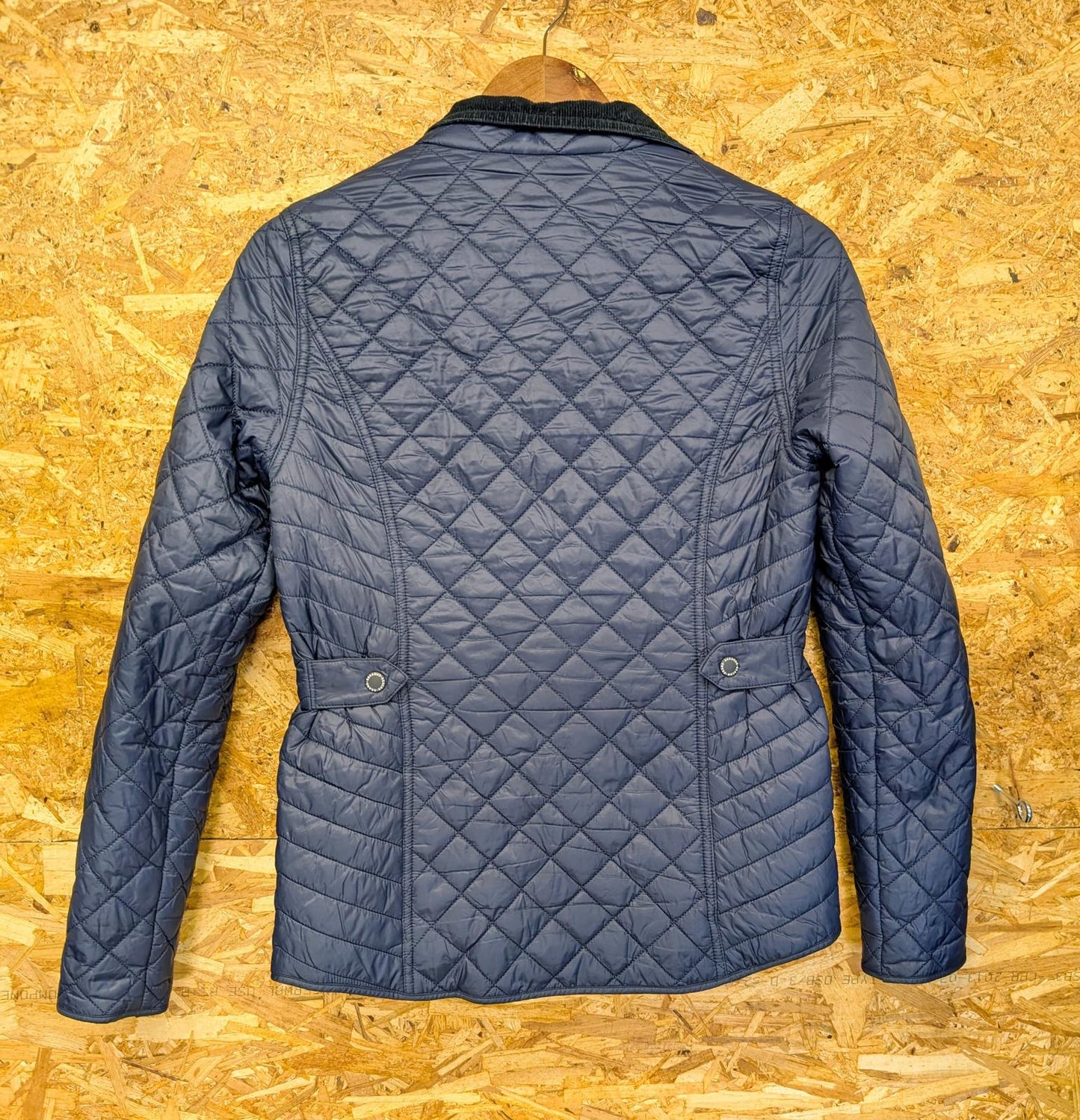 Barbour Sailboat Quilt Jacket UK 8 Women Navy Blue Padded Corduroy Collar Pocket