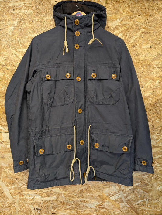 Barbour Whitby Wax Jacket Medium Men Parka Coat Black Hooded Lined Waterproof