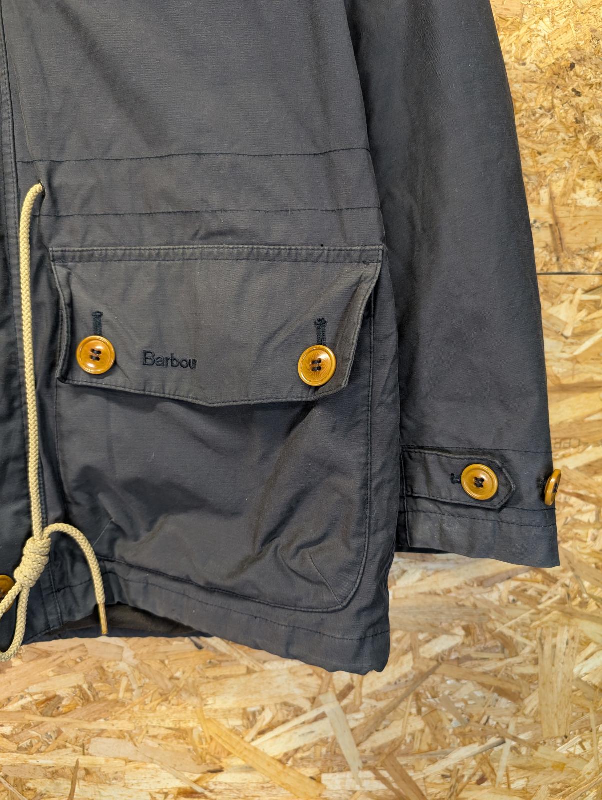 Barbour Whitby Wax Jacket Medium Men Parka Coat Black Hooded Lined Waterproof