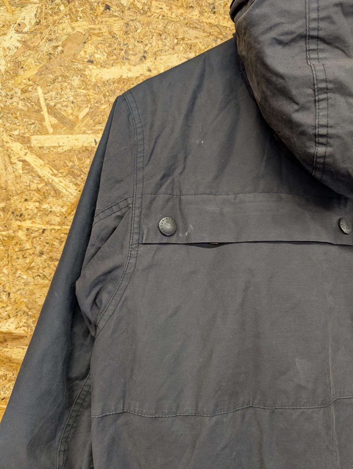 Barbour Whitby Wax Jacket Medium Men Parka Coat Black Hooded Lined Waterproof