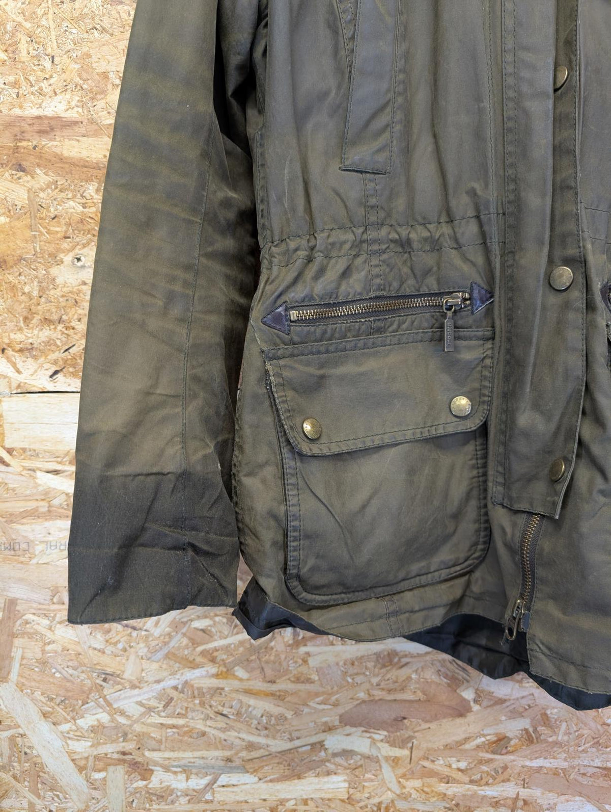 Barbour Kelsall Wax Parka Jacket Size 12 Women Coat Khaki Green Fleece Hood