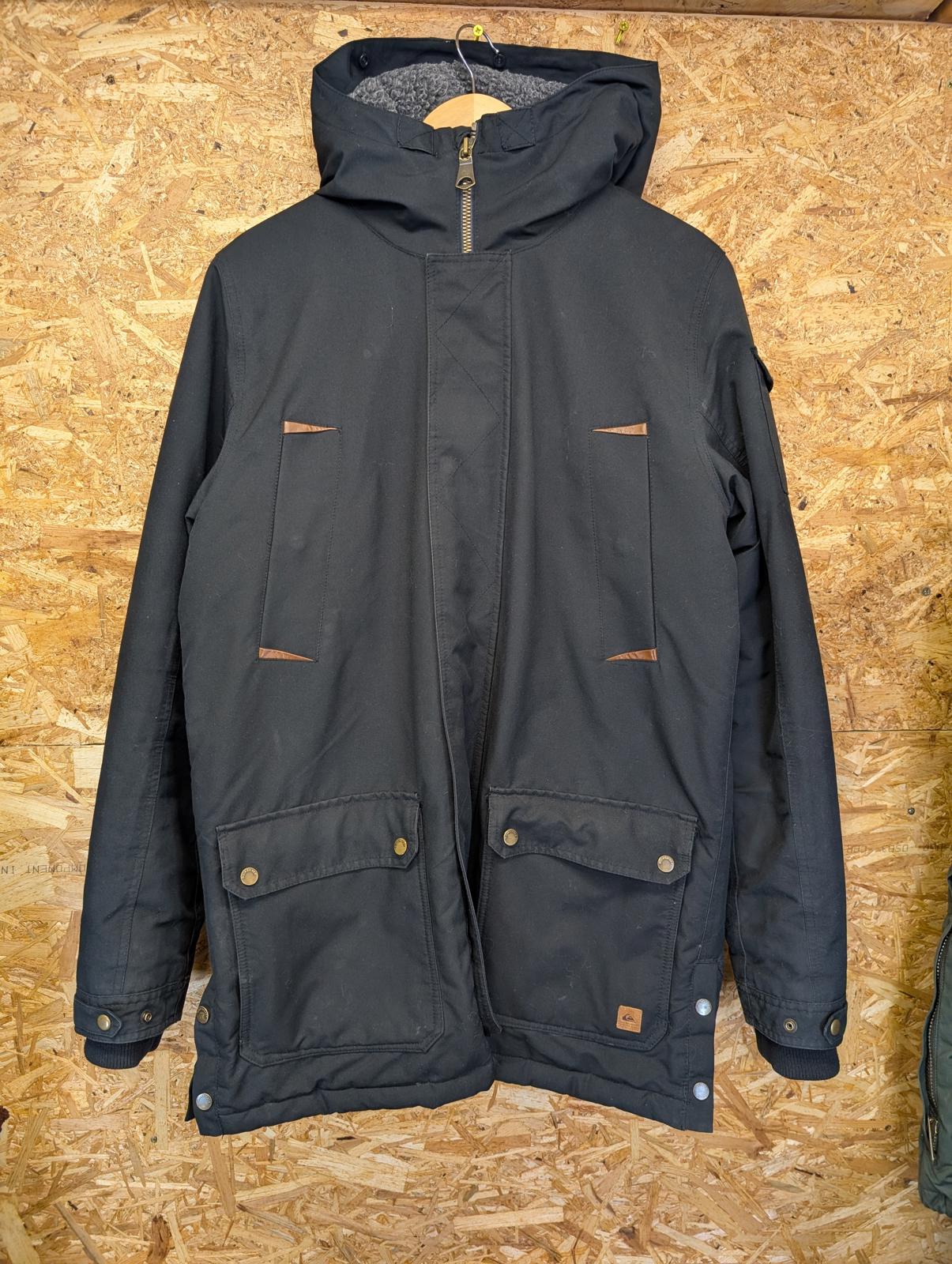 Quiksilver Ferris Parka Jacket Medium Men Black Fleece Lined Hooded Quilted Coat