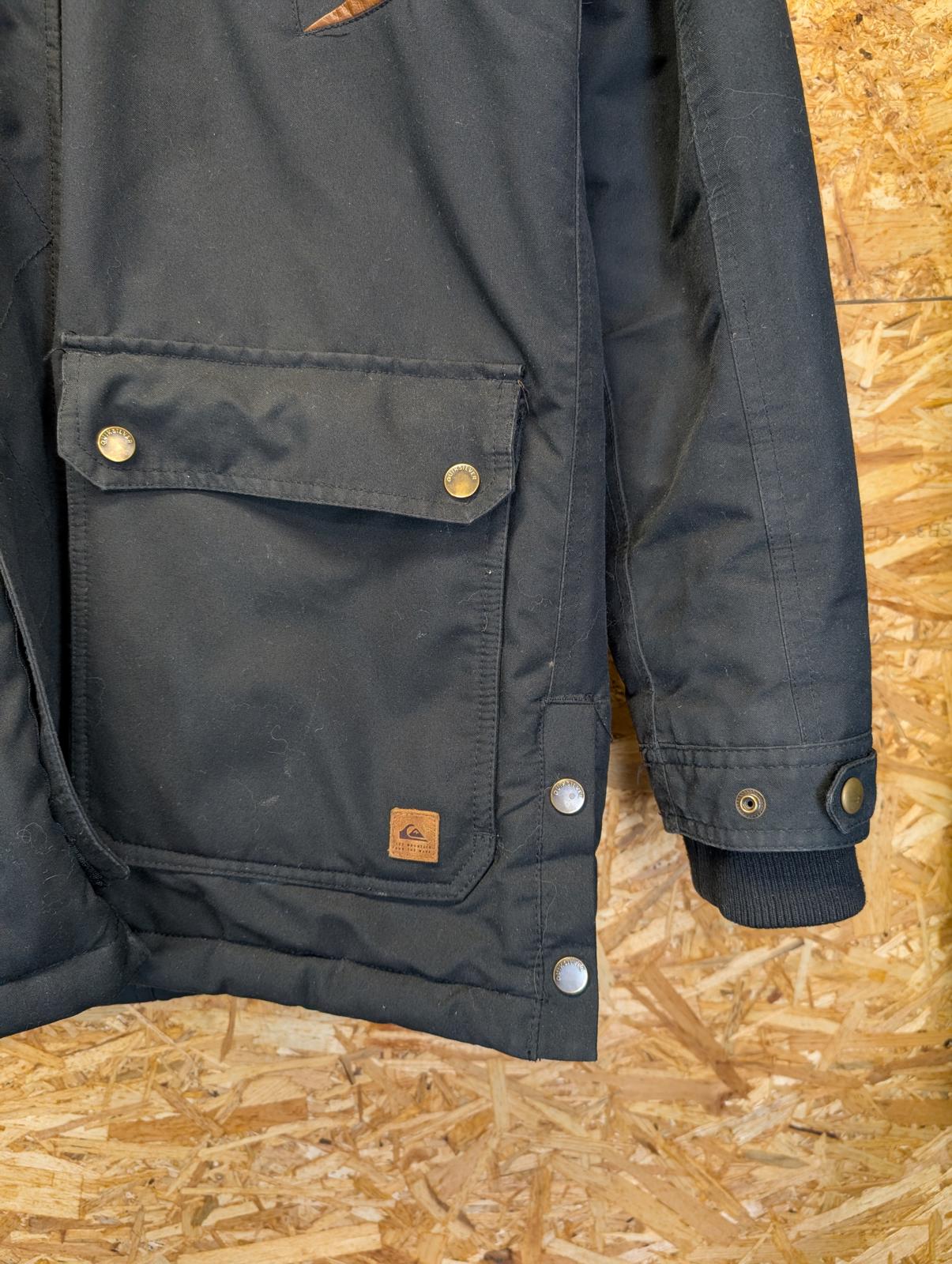 Quiksilver Ferris Parka Jacket Medium Men Black Fleece Lined Hooded Quilted Coat