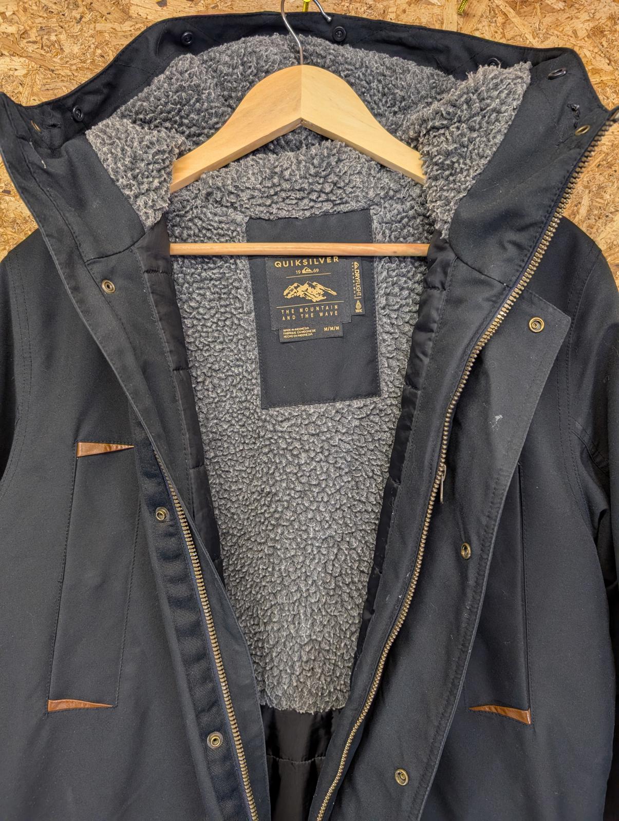 Quiksilver Ferris Parka Jacket Medium Men Black Fleece Lined Hooded Quilted Coat