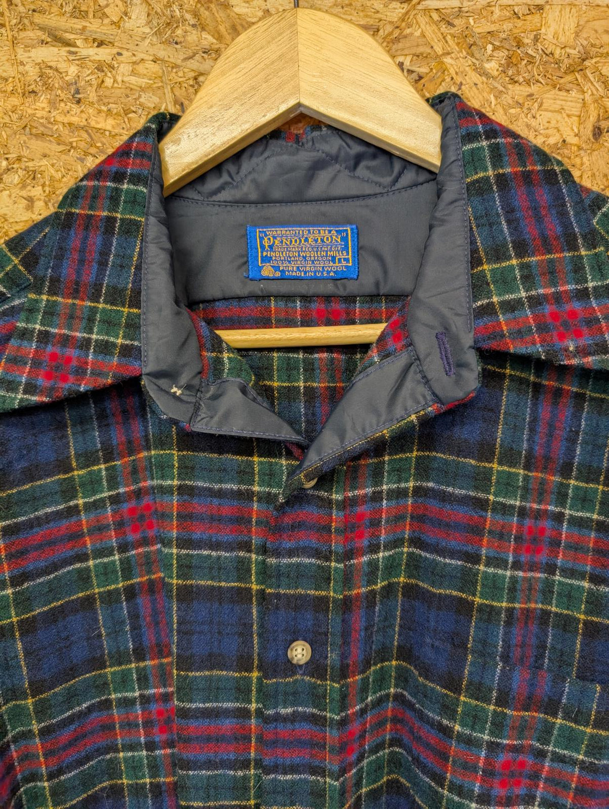 Pendleton Lodge Shirt Large Men Made USA Black Grey Plaid Check Wool LS Pocket