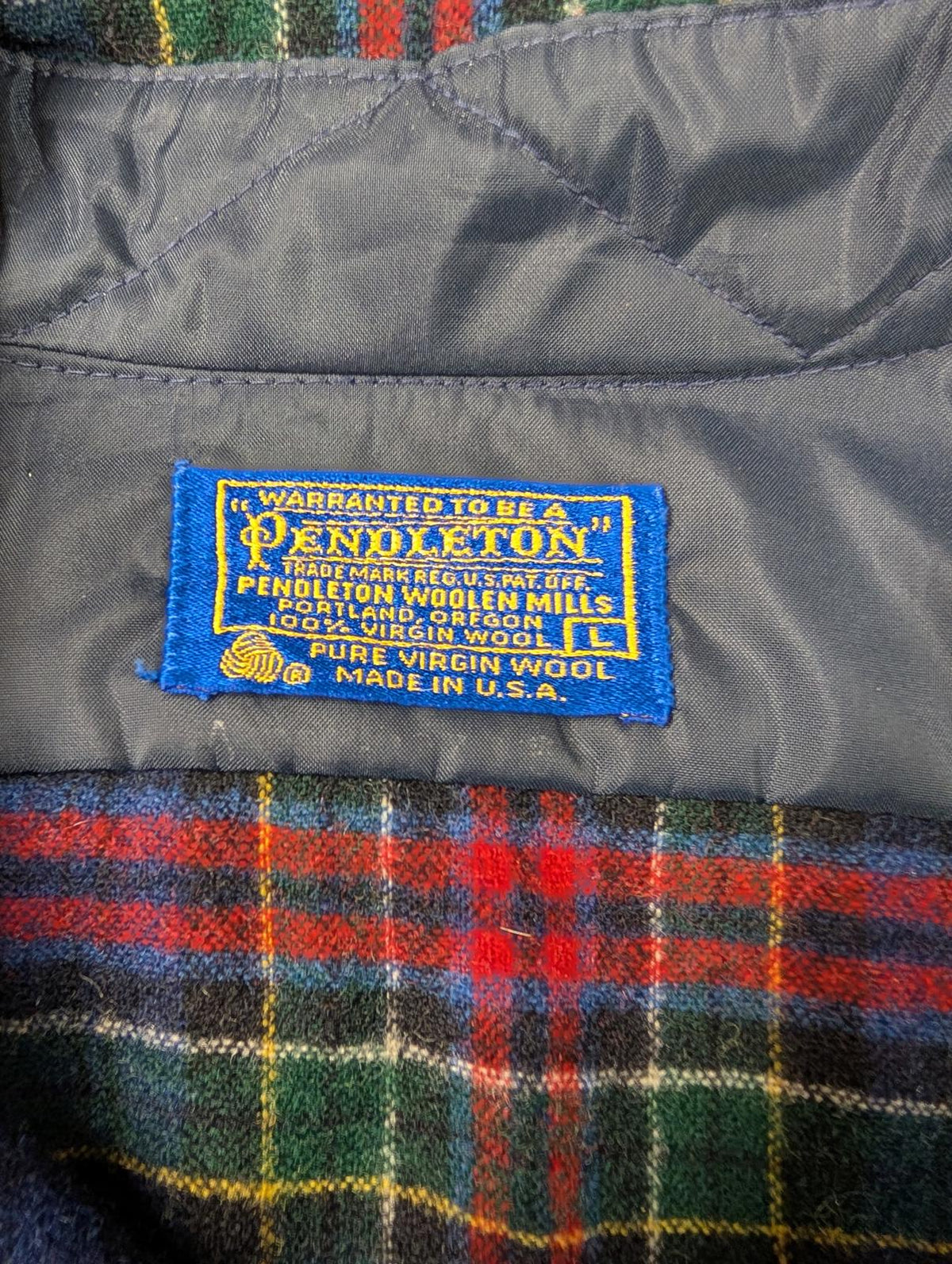 Pendleton Lodge Shirt Large Men Made USA Black Grey Plaid Check Wool LS Pocket