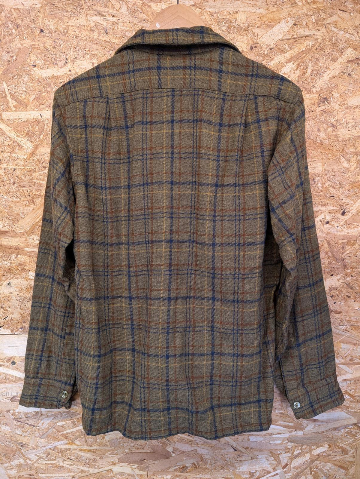 Pendleton Lodge Pocket Shirt Small Khaki Green Check USA Plaid Wool Vintage