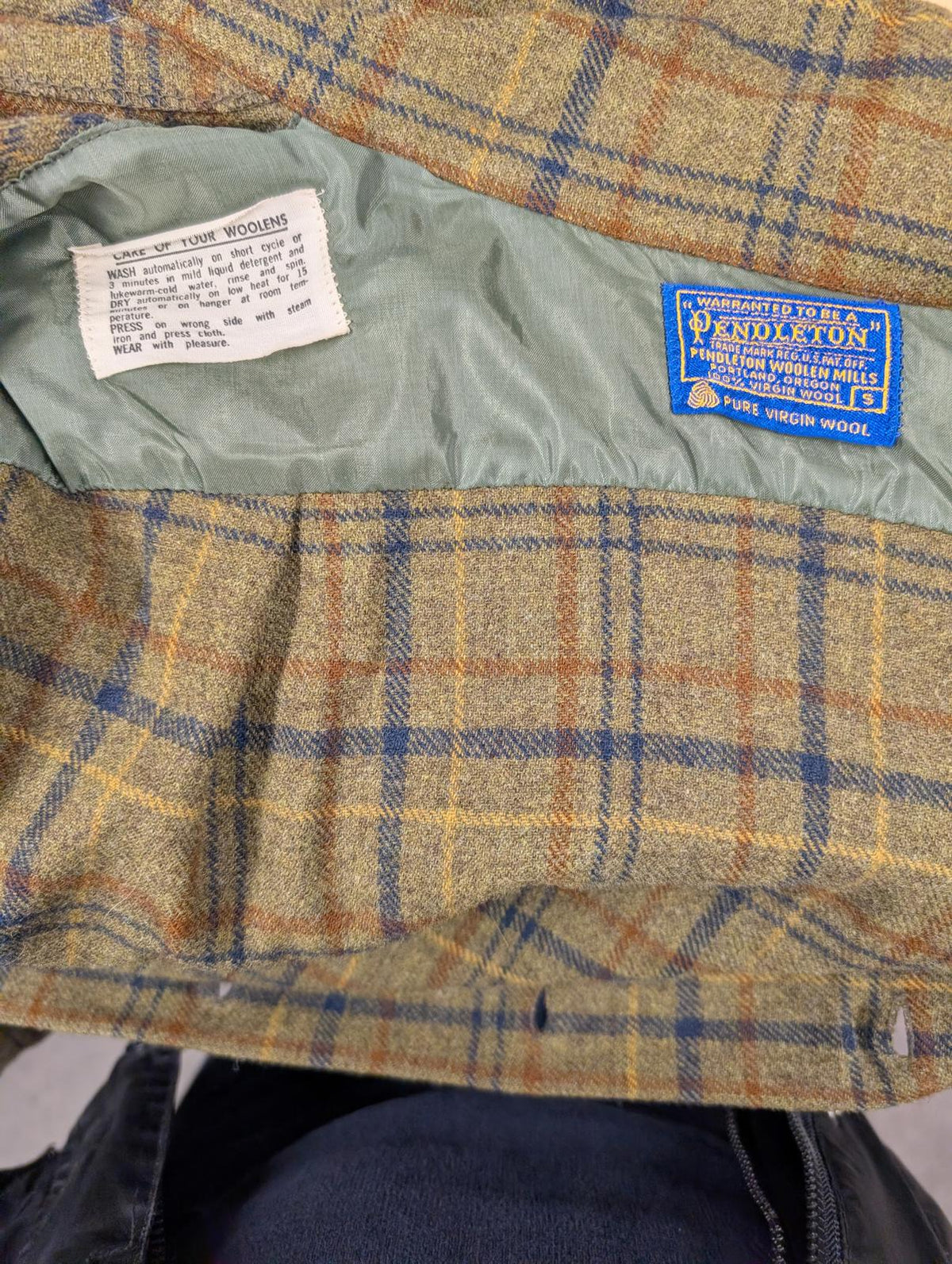 Pendleton Lodge Pocket Shirt Small Khaki Green Check USA Plaid Wool Vintage