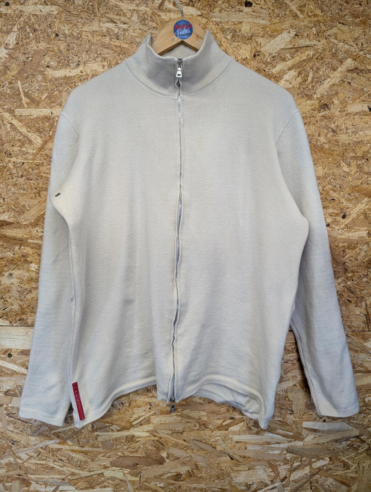 Prada Full Zip Cream Knitted Jumper Small Men Beige Mock Neck Made in Italy Y2K