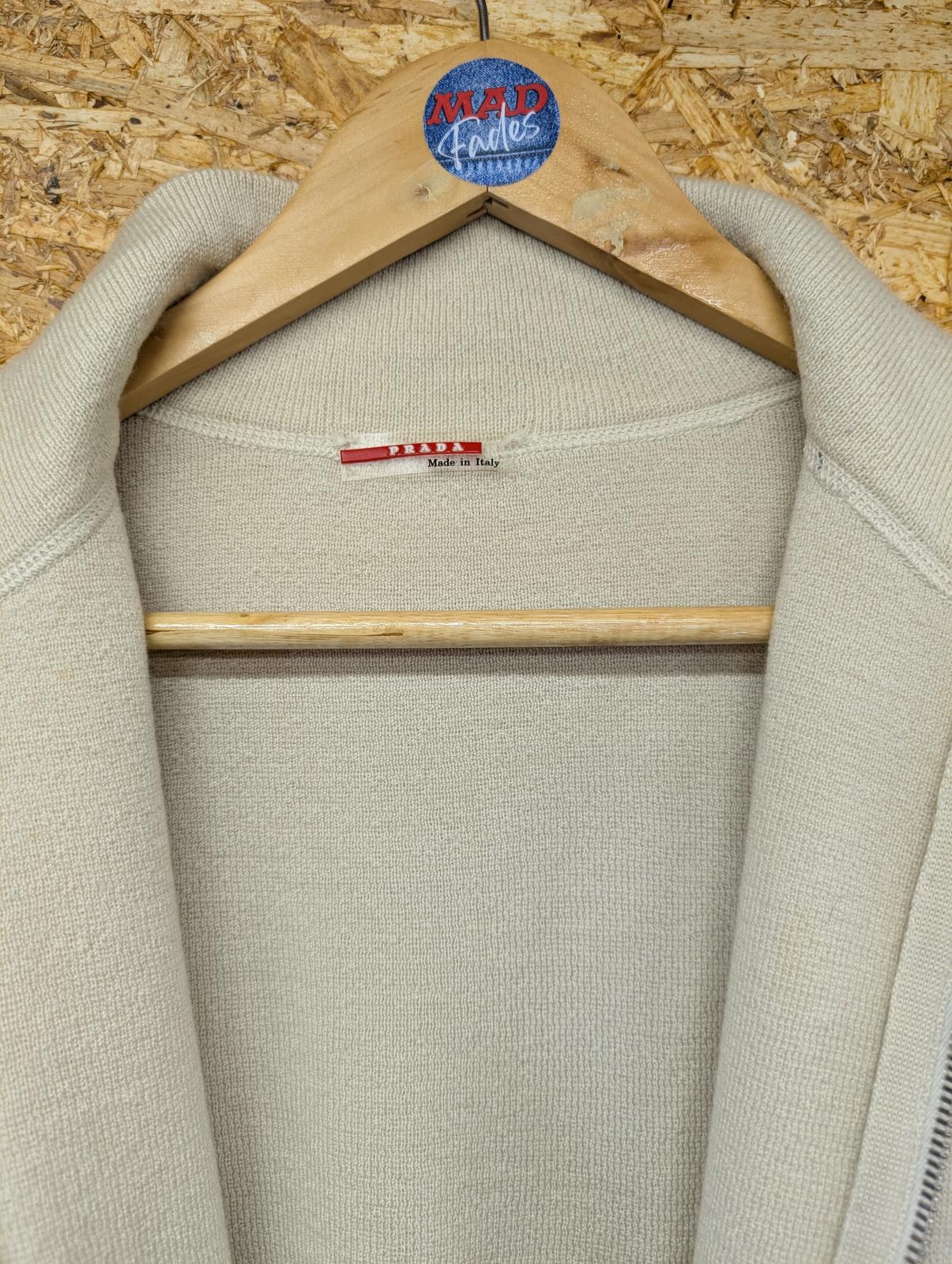 Prada Full Zip Cream Knitted Jumper Small Men Beige Mock Neck Made in Italy Y2K