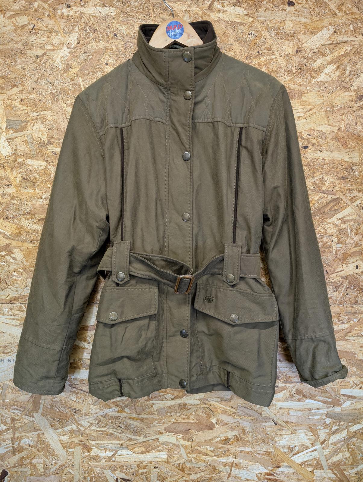 Le Chameau Belted Jacket Size 8 Small Women Lined Coat Khaki Brown Brush Cotton