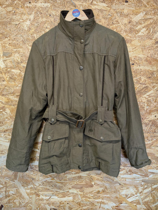 Le Chameau Belted Jacket Size 8 Small Women Lined Coat Khaki Brown Brush Cotton