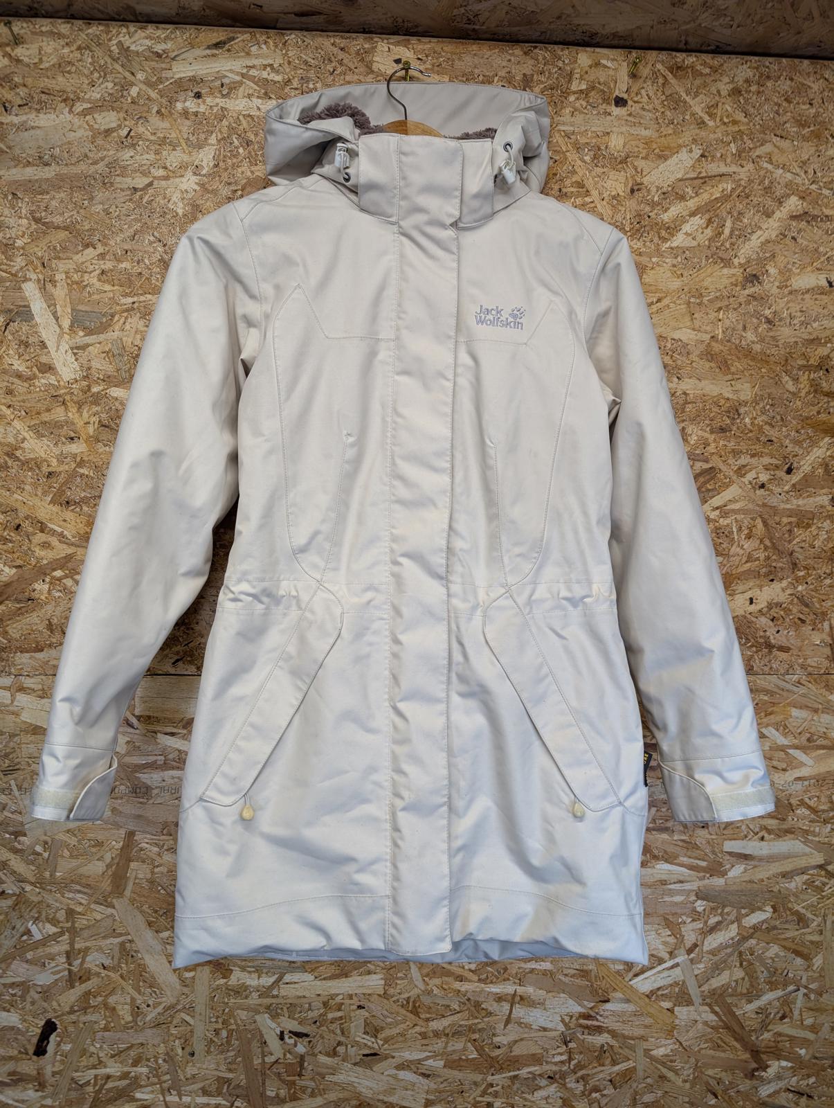 Jack Wolfskin Madison Avenue Parka Jacket 6 XS Women Cream Coat Hooded Fleece