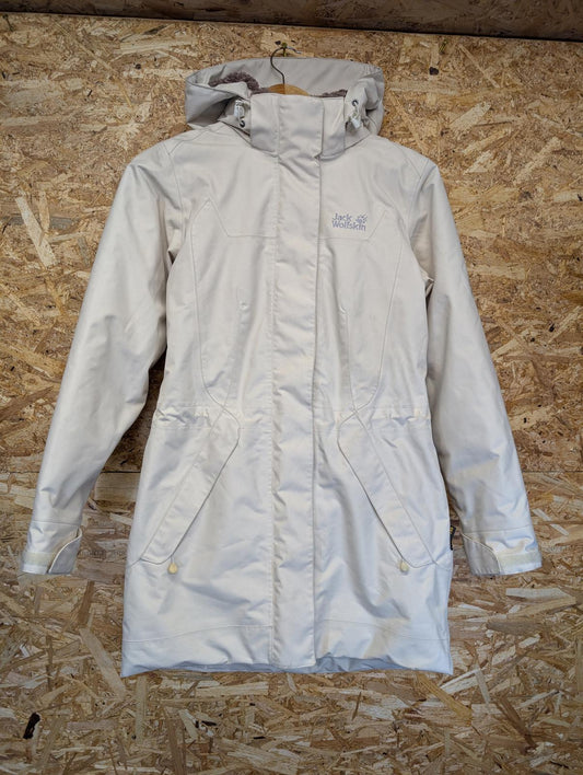 Jack Wolfskin Madison Avenue Parka Jacket 6 XS Women Cream Coat Hooded Fleece