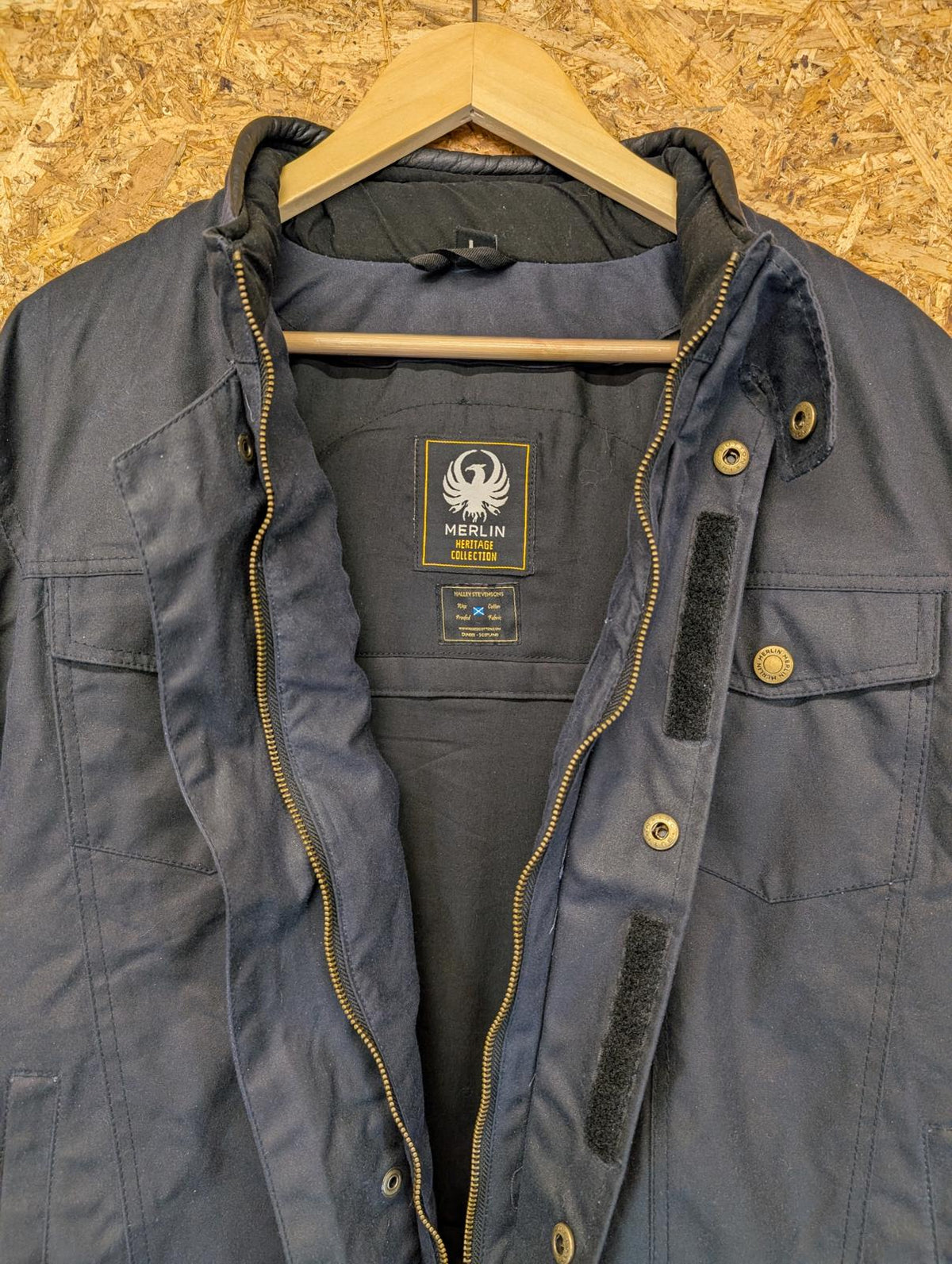 Merlin Wax Motorcycle Jacket Large Navy Blue Black Waterproof Halley Stevenson