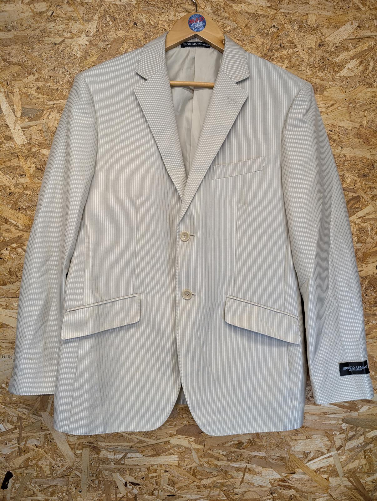 Giorgio Armani Le Collezioni Blazer Jacket Medium 40 Men Cream Beige Stripe Wool