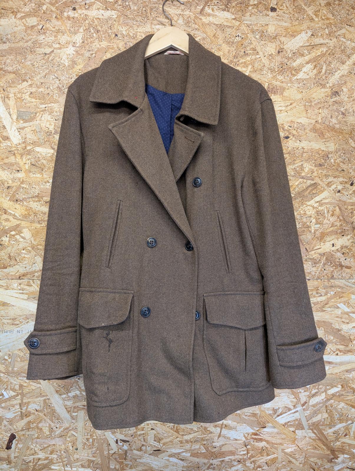 Oliver Spencer Double Breasted Brown Jacket Men Medium 40 Tweed Wool Made in UK