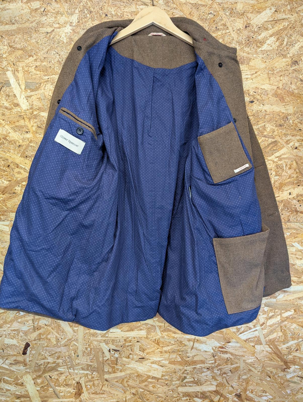 Oliver Spencer Double Breasted Brown Jacket Men Medium 40 Tweed Wool Made in UK