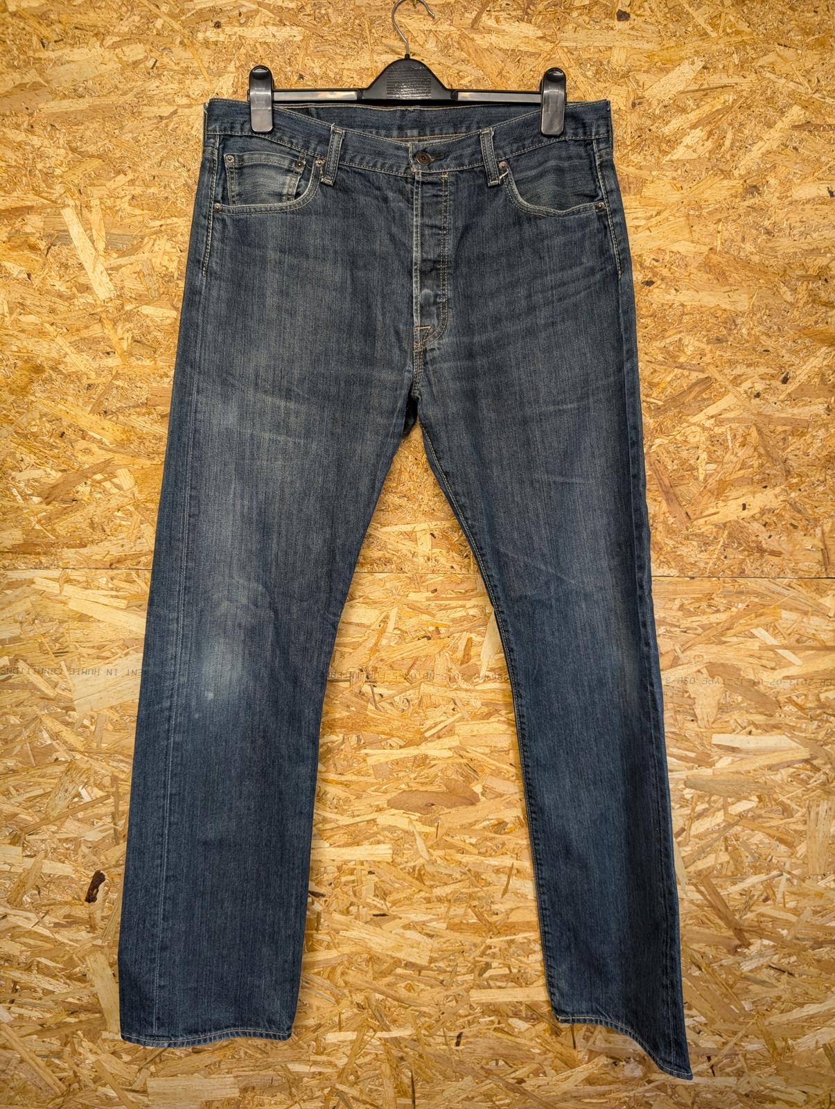 Levis 501 Jeans W36 L34 Dark Navy Blue Denim Straight Leg Button Fly Distressed