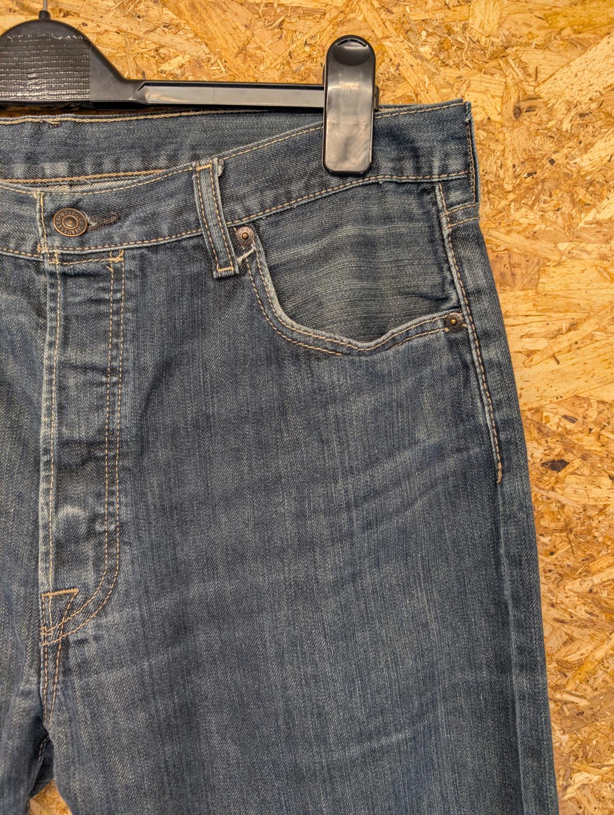 Levis 501 Jeans W36 L34 Dark Navy Blue Denim Straight Leg Button Fly Distressed