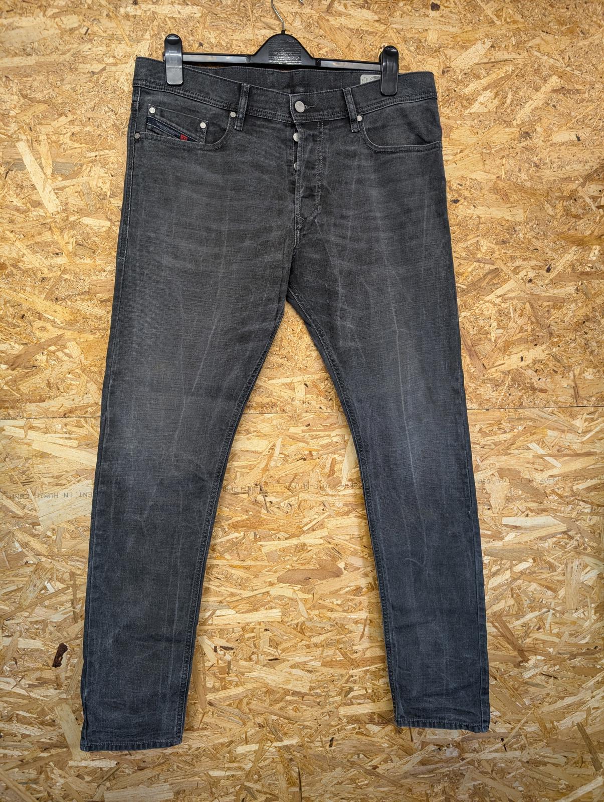 Diesel Tepphar Jeans W34 L32 Men Grey Black Stretch Denim Slim Carrot Button Fly