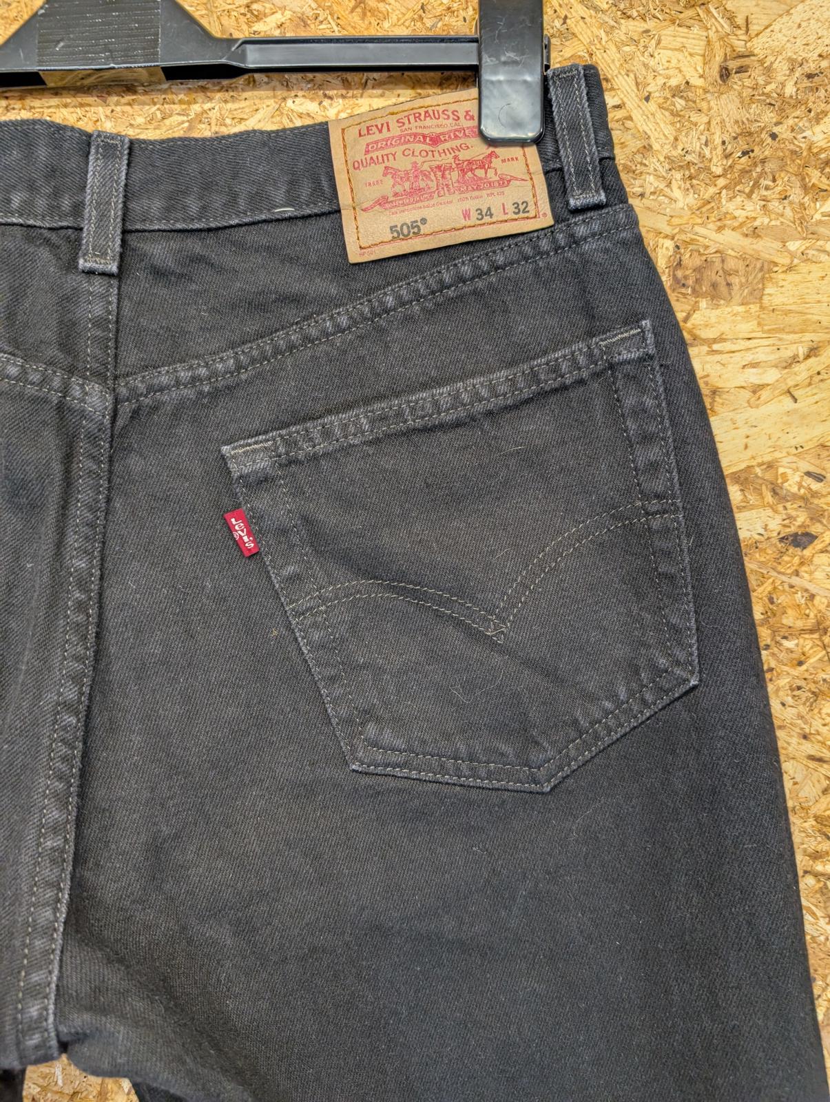 Levis 505 Jeans W34 L32 Men Straight Leg Regular Fit Black Zip Red Tab Vintage