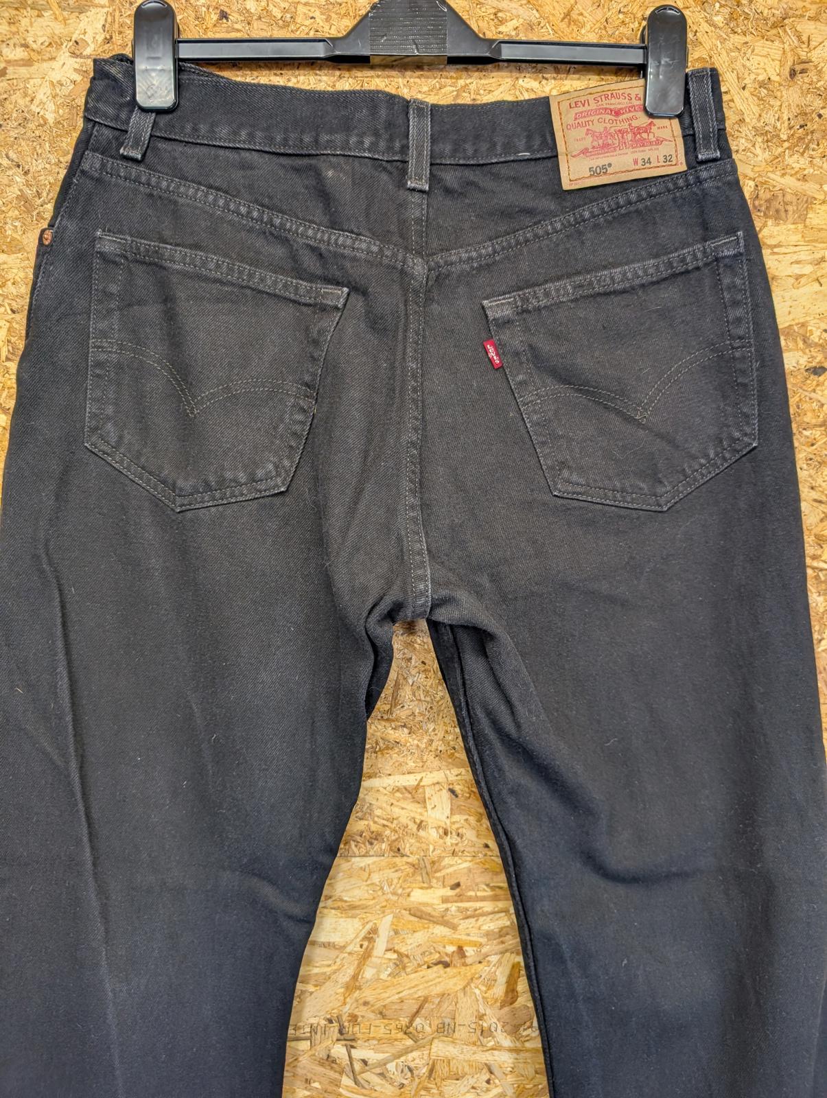 Levis 505 Jeans W34 L32 Men Straight Leg Regular Fit Black Zip Red Tab Vintage