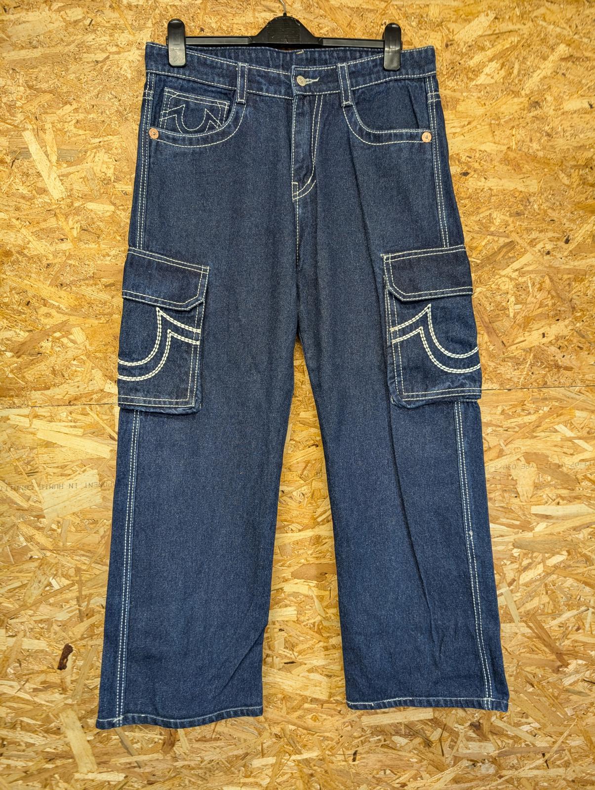 Vintage True Religion Jeans W34 L28 Men Baggy Navy Blue Carpenter Y2K USA 90s