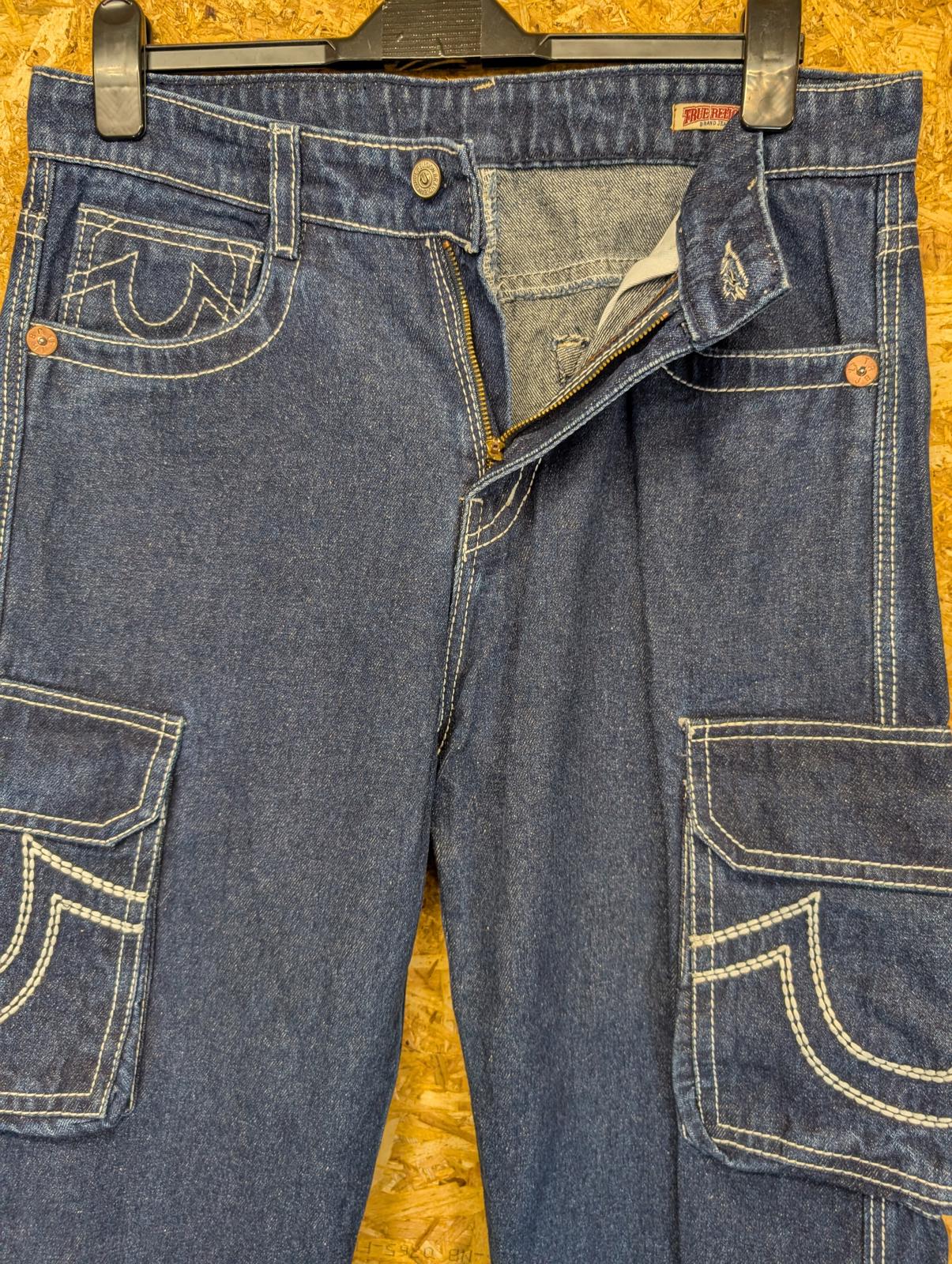 Vintage True Religion Jeans W34 L28 Men Baggy Navy Blue Carpenter Y2K USA 90s