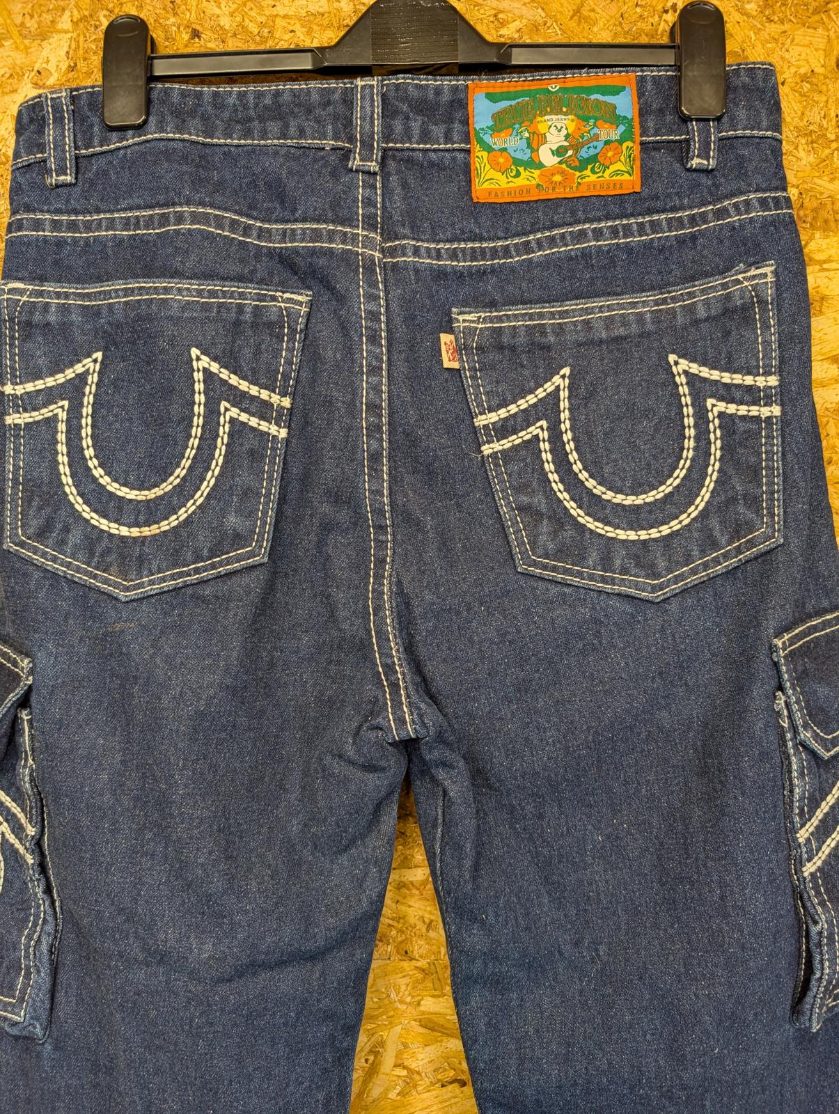 Vintage True Religion Jeans W34 L28 Men Baggy Navy Blue Carpenter Y2K USA 90s