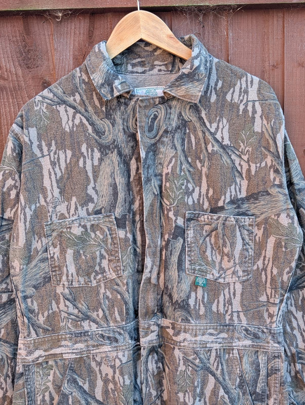 Mossy Oak Camo Overalls Medium W34 Jumpsuit Khaki Green Brushed Cotton Heavy