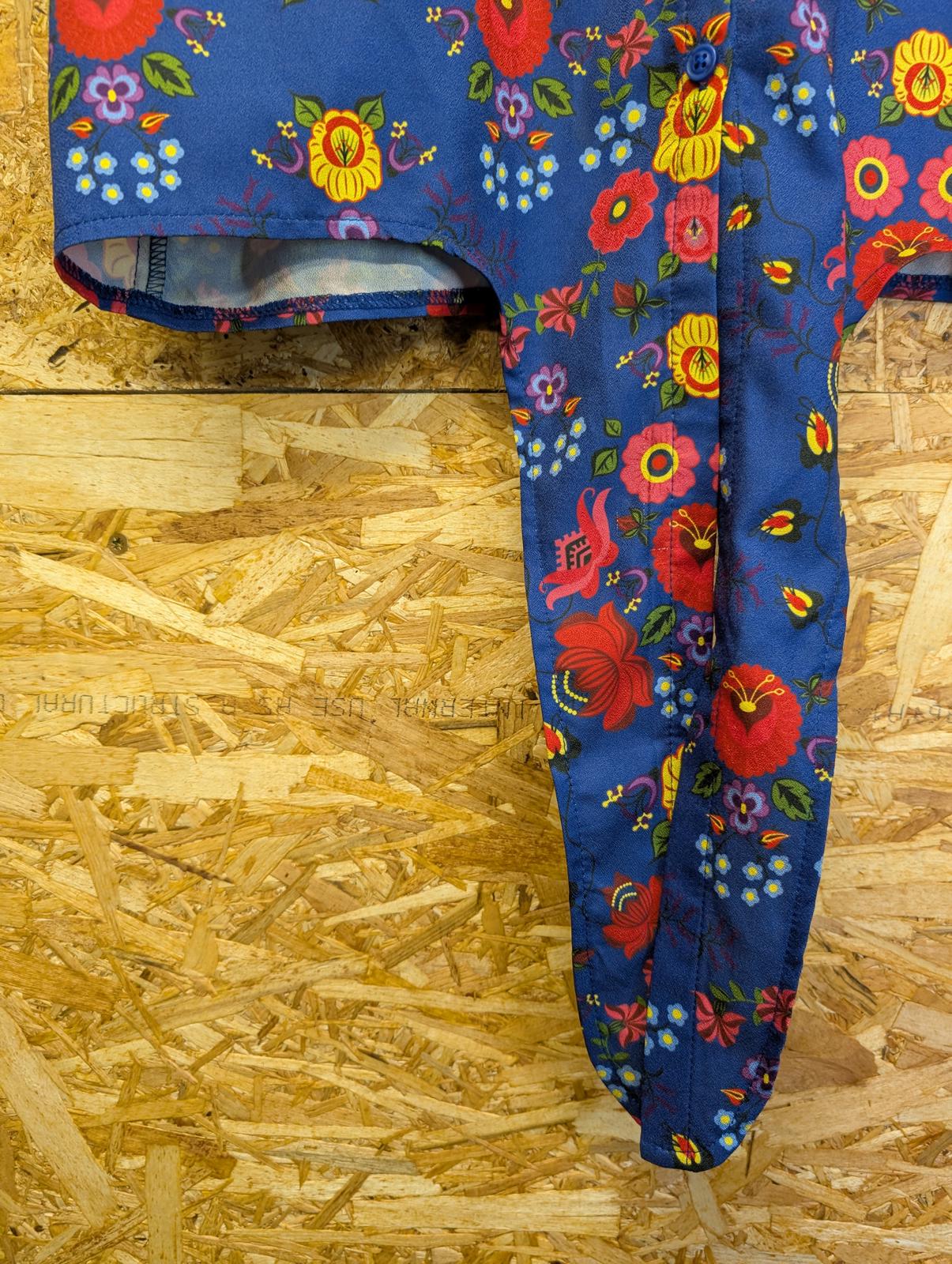 Lindy Bop Blouse Size UK 16 Navy Blue Shirt Floral Tie Front Light Short Sleeve