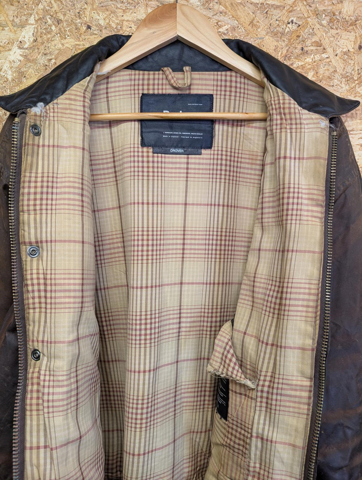 Barbour Drover Wax Jacket XL Padded Brown Cotton Trucker Short Leather Collar