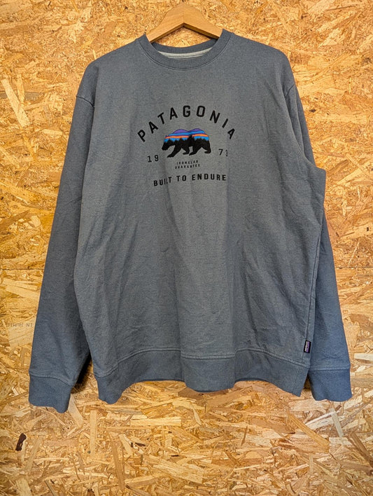 Patagonia Crew Neck Sweatshirt XL Men Pullover Teal Blue Jumper Bear P6 Logo