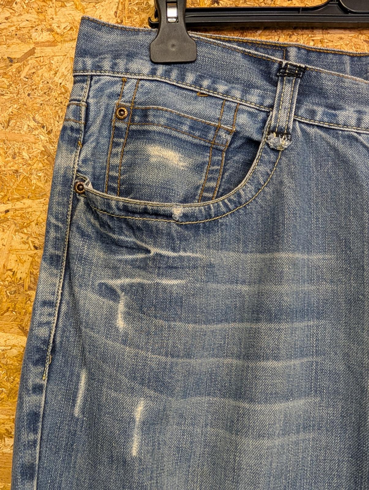 Y2K Replay Jeans W36 L32 Distressed Blue Denim Baggy Straight Leg Vintage Button