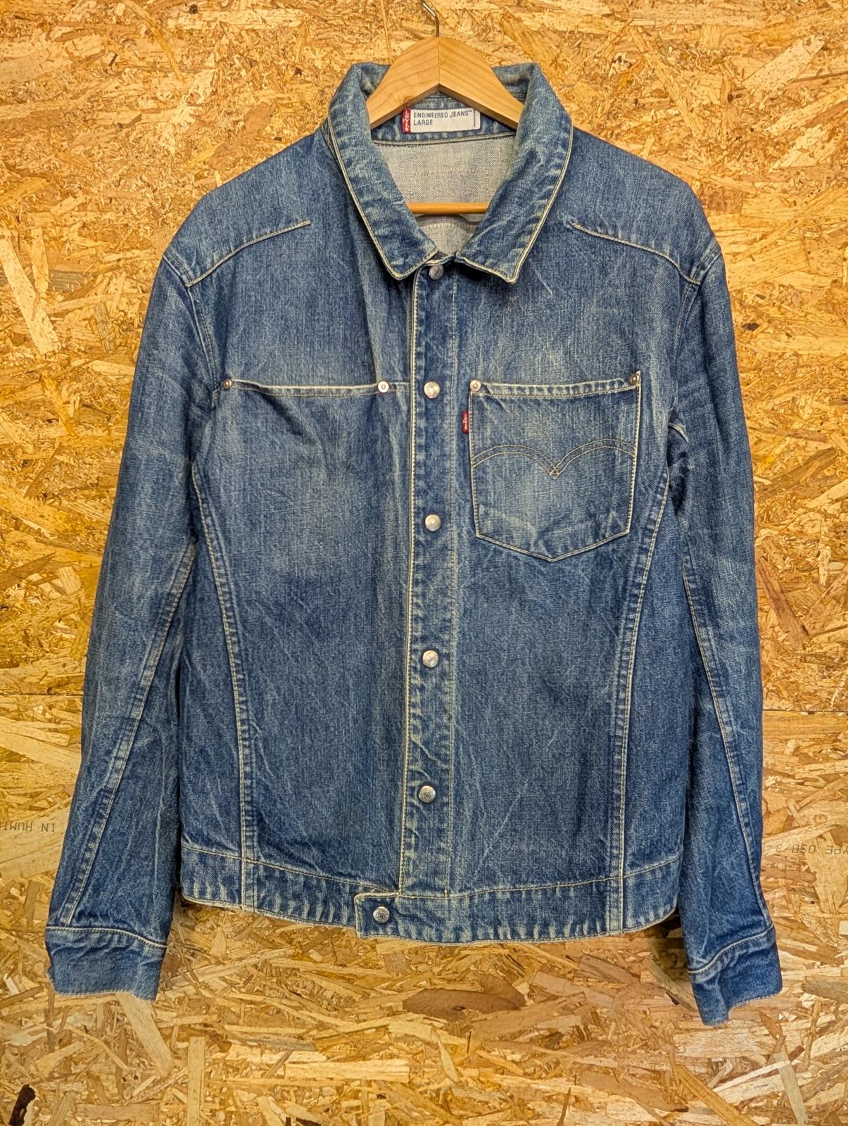 Vintage Levis Engineered Denim Jacket Large Men Y2K Twisted Blue Distressed Jean
