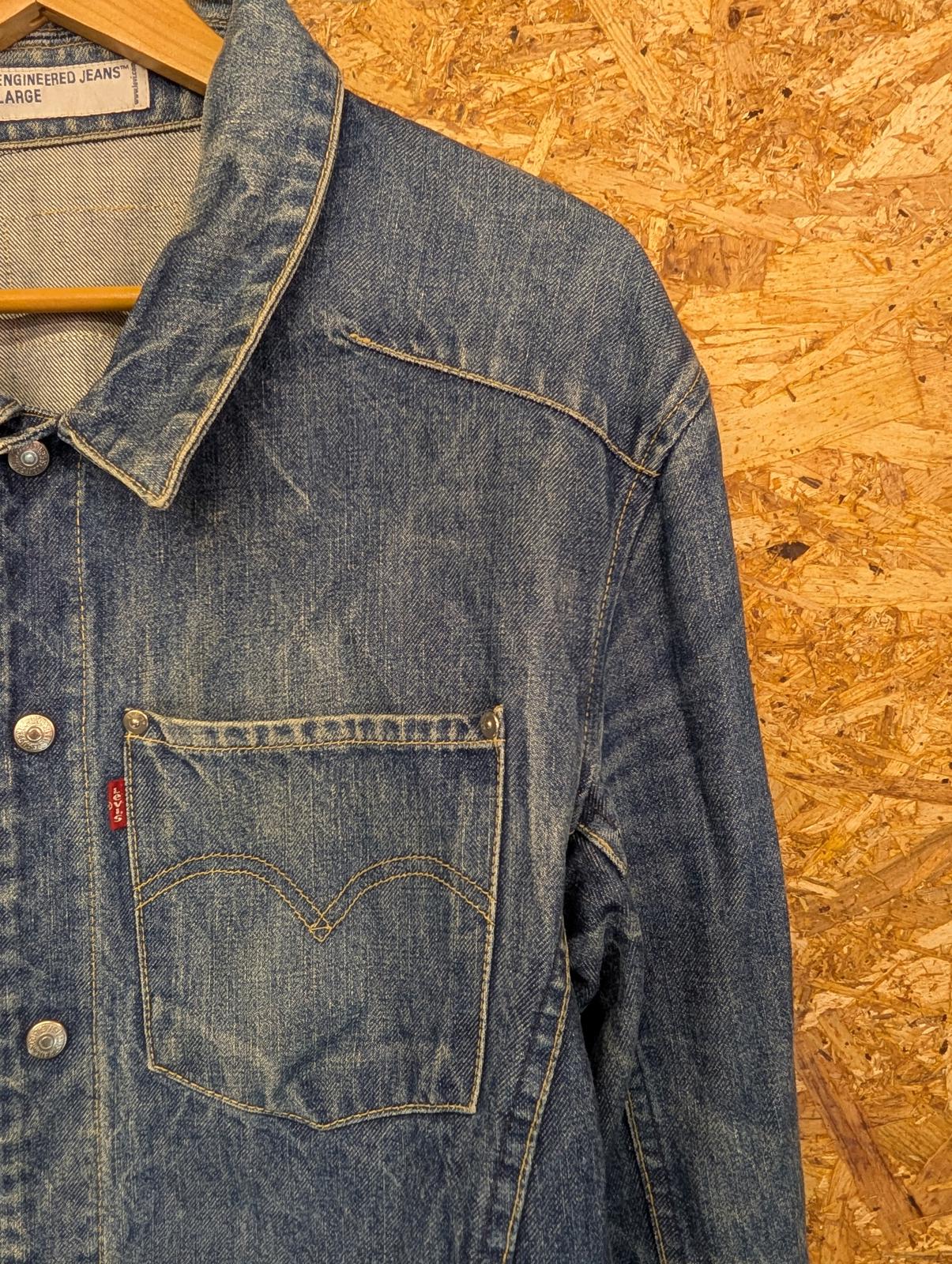 Vintage Levis Engineered Denim Jacket Large Men Y2K Twisted Blue Distressed Jean