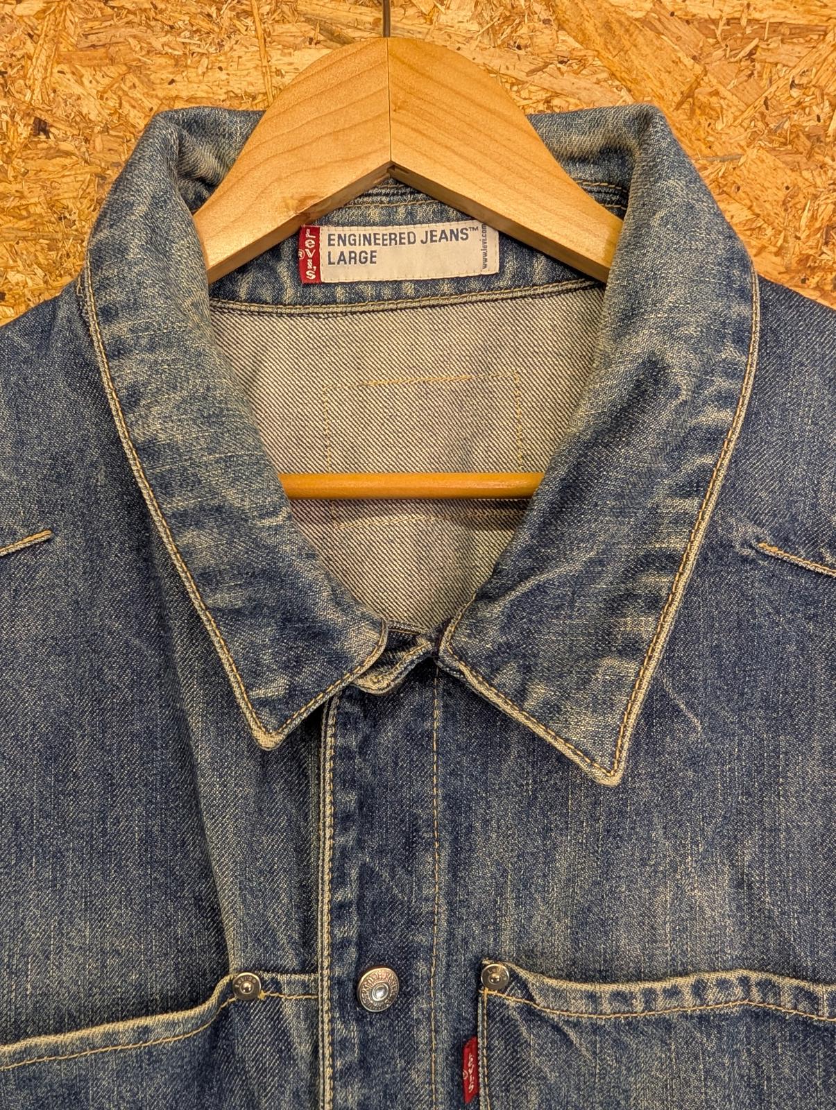 Vintage Levis Engineered Denim Jacket Large Men Y2K Twisted Blue Distressed Jean